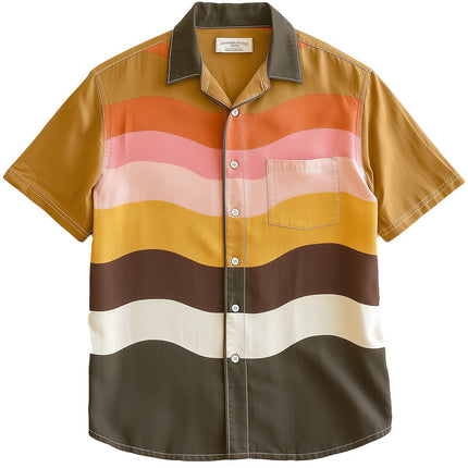 Men's Short Sleeve Shirt | Wave Stripe Print | Casual Wear | Lightweight & Breathable Fabric | Unique Design for Comfort | Easy Maintenance | Ideal for Warm Weather