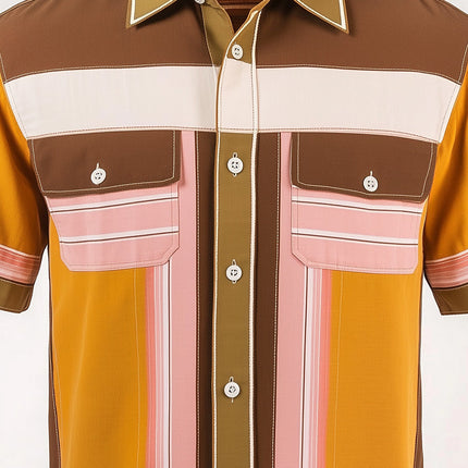 Men's Retro Stripe Print Shirt | Short Sleeve Casual Dress | Contrast Vintage Style | Comfortable Fit | Classic Fashion | High-Quality Material | Ideal for Layering or Warm Weather | Timeless Design