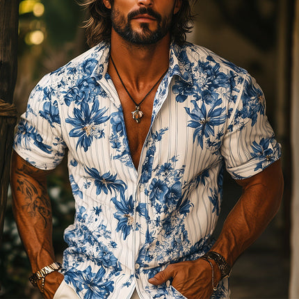 Men's Resort Short Sleeve Shirt | Floral Print | Casual Button-Down | Lightweight Breathable Fabric | Relaxed Fit | Summer Wardrobe Essential | Beach Vacation Style | Vibrant Colors | Comfortable Fit
