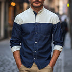 Men's Cotton Linen Shirt | Long Sleeve | Contrast Stitching | Button Down Collar | Classic Fit | Breathable Lightweight Fabric | Versatile Styling | Available in Multiple Sizes | Casual to Business Wear