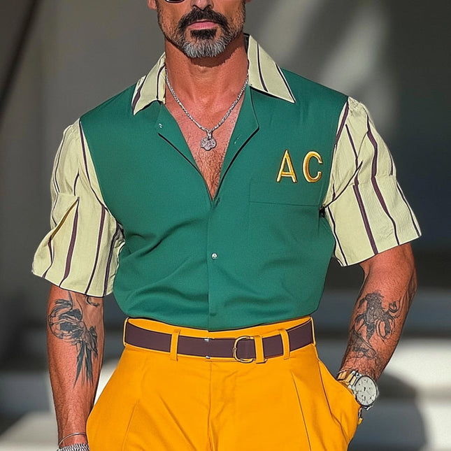 Men's Short Sleeve Shirt | Contrast Color Digital Print | Lapel Collar | Casual Top | Breathable & Durable Fabric | Easy-Care | Vivid Design | Versatile Everyday Wear | Stylish Men's Apparel