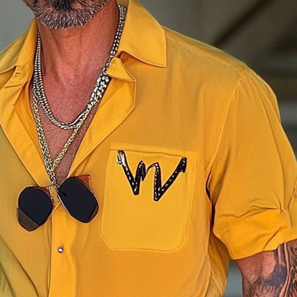 Men's Loose Fit Short Sleeve Shirt | Letter Print | Lapel Collar | Casual Wear | Lightweight | Breathable Fabric | Stylish & Versatile