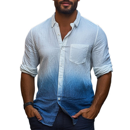 Men's Casual Shirt | Blue Gradient Tie-Dye | Skin-Friendly Cotton | Relaxed Fit | Classic Lapel Collar | Breathable Soft Fabric | Versatile Modern Design | All Day Comfort | Sizes S-3XL | Ocean Waves Style