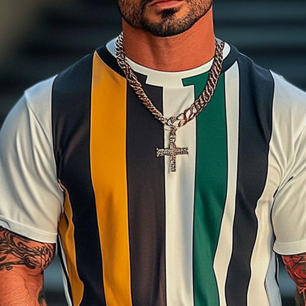 Men's Striped T-Shirt | Short Sleeve | Round Neck | Soft Breathable Fabric | Vibrant Striped Print | Relaxed Fit | Casual Everyday Wear | Double-Stitched Seams | Modern Style