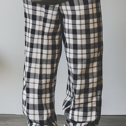 Men's Linen Check Print Casual Trousers | Relaxed Fit | Breathable Lightweight Fabric | Stylish Neutral Design | Perfect for Warm Weather | Dress Up or Down | Versatile Semi-Formal & Casual Wear