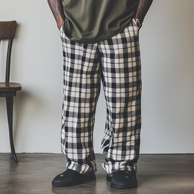 Men's Linen Check Print Casual Trousers | Relaxed Fit | Breathable Lightweight Fabric | Stylish Neutral Design | Perfect for Warm Weather | Dress Up or Down | Versatile Semi-Formal & Casual Wear