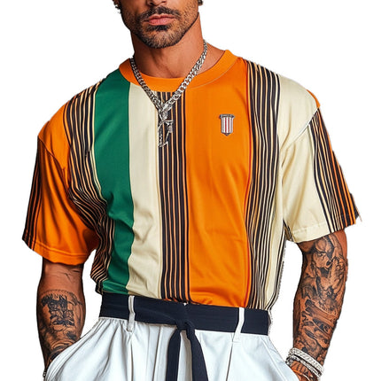 Men's Stripe Print T-Shirt | Short Sleeve | Relaxed Fit | Casual Wear | High-Quality Cotton | Breathable | Durable | Versatile Style | Bold Stripe Design | Multiple Colors | Comfortable Everyday Tee