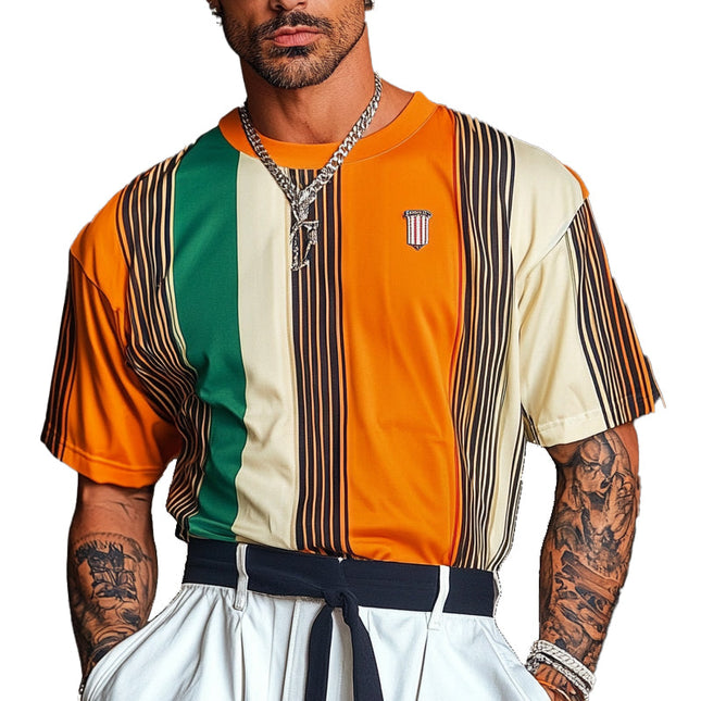 Men's Stripe Print T-Shirt | Short Sleeve | Relaxed Fit | Casual Wear | High-Quality Cotton | Breathable | Durable | Versatile Style | Bold Stripe Design | Multiple Colors | Comfortable Everyday Tee