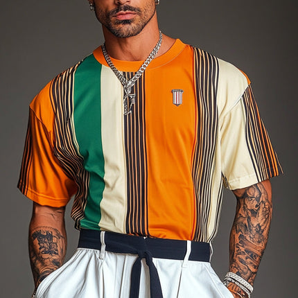 Men's Stripe Print T-Shirt | Short Sleeve | Relaxed Fit | Casual Wear | High-Quality Cotton | Breathable | Durable | Versatile Style | Bold Stripe Design | Multiple Colors | Comfortable Everyday Tee