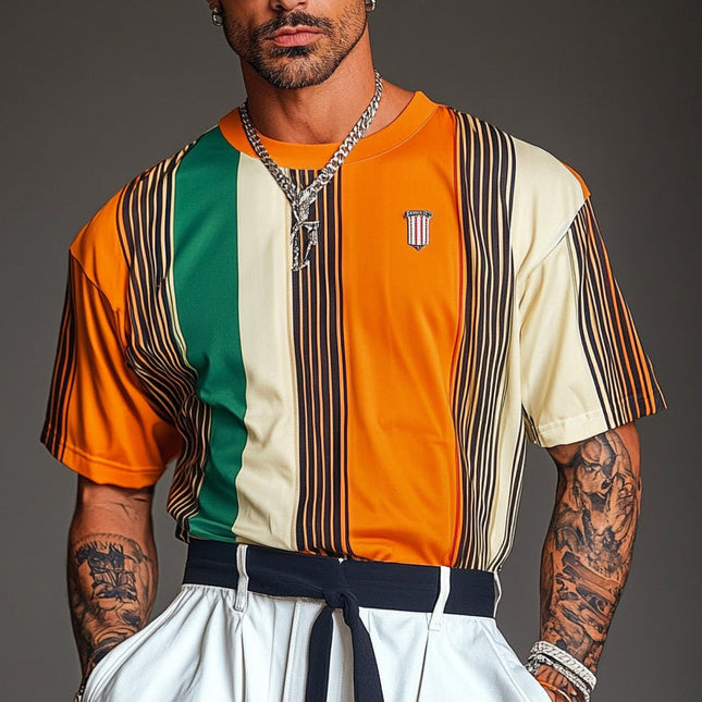 Men's Stripe Print T-Shirt | Short Sleeve | Relaxed Fit | Casual Wear | High-Quality Cotton | Breathable | Durable | Versatile Style | Bold Stripe Design | Multiple Colors | Comfortable Everyday Tee