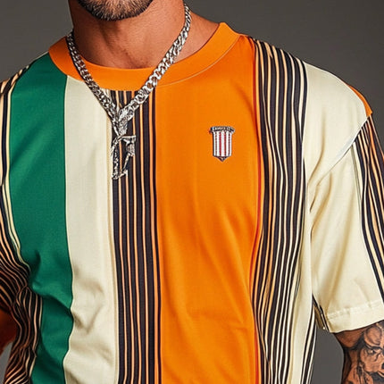 Men's Stripe Print T-Shirt | Short Sleeve | Relaxed Fit | Casual Wear | High-Quality Cotton | Breathable | Durable | Versatile Style | Bold Stripe Design | Multiple Colors | Comfortable Everyday Tee