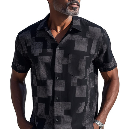 Men's Short-Sleeve Shirt | Cotton Linen Blend | Simple Printed Pattern | Lightweight & Breathable | Casual to Semi-Formal Wear | Durable Stitching | Summer Fashion | Comfortable Fit | Versatile Style