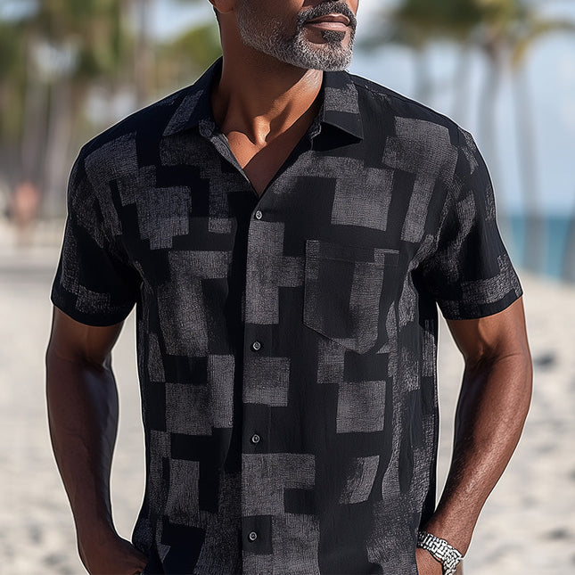Men's Short-Sleeve Shirt | Cotton Linen Blend | Simple Printed Pattern | Lightweight & Breathable | Casual to Semi-Formal Wear | Durable Stitching | Summer Fashion | Comfortable Fit | Versatile Style