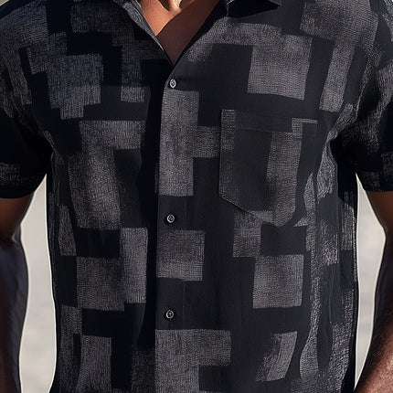 Men's Short-Sleeve Shirt | Cotton Linen Blend | Simple Printed Pattern | Lightweight & Breathable | Casual to Semi-Formal Wear | Durable Stitching | Summer Fashion | Comfortable Fit | Versatile Style