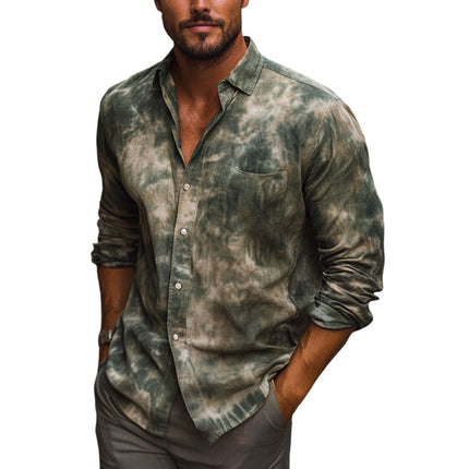 Men's Casual Long Sleeve Shirt | Dark Green Mottled Print | Tailored Fit | Lapel Collar | Soft Breathable Fabric | Versatile for Day or Evening Wear | Sizes S-3XL | Comfortable & Stylish | Perfect for Fashion-Forward Men