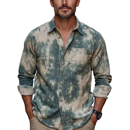 Men's Retro Mottled Print Casual Shirt | Vintage Style | Cotton Polyester Blend | Spread Collar | Long Sleeves | Versatile Fit | Sizes S-3XL | Unique Eye-Catching Design | Perfect for Casual Outings