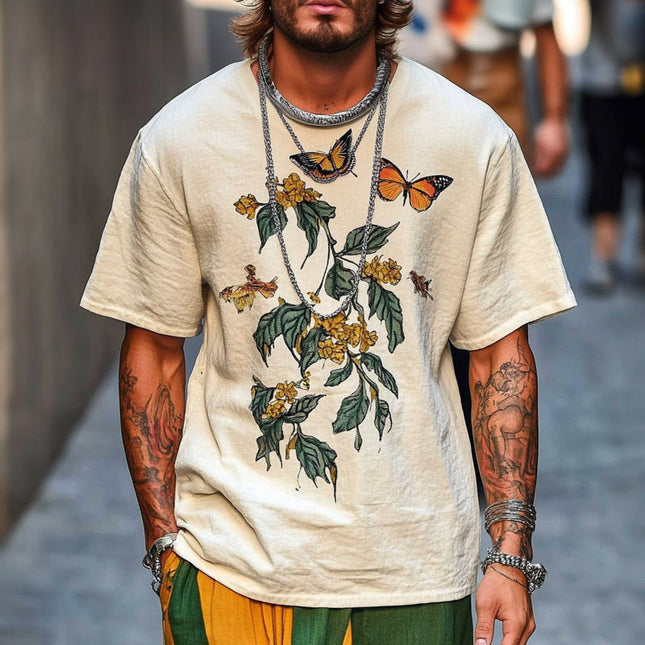 Men's T-Shirt | Butterfly Print | Loose Fit | Round Neck | Short Sleeve | Casual Fashion | Comfortable Breathable Fabric | Versatile Style | Fashion Statement