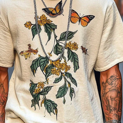 Men's T-Shirt | Butterfly Print | Loose Fit | Round Neck | Short Sleeve | Casual Fashion | Comfortable Breathable Fabric | Versatile Style | Fashion Statement