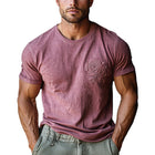 Men's Vintage Washed Rose Embroidered T-Shirt | Short Sleeve | Casual | Soft Cotton | Relaxed Fit | Eye-Catching Design | Breathable Durable Fabric | Retro Style | Classic Color