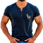 Men's Henley Neck T-Shirt | Blended Fabric | Puppy Print | Short Sleeve | Casual Modern Fit | Comfortable Wardrobe Essential