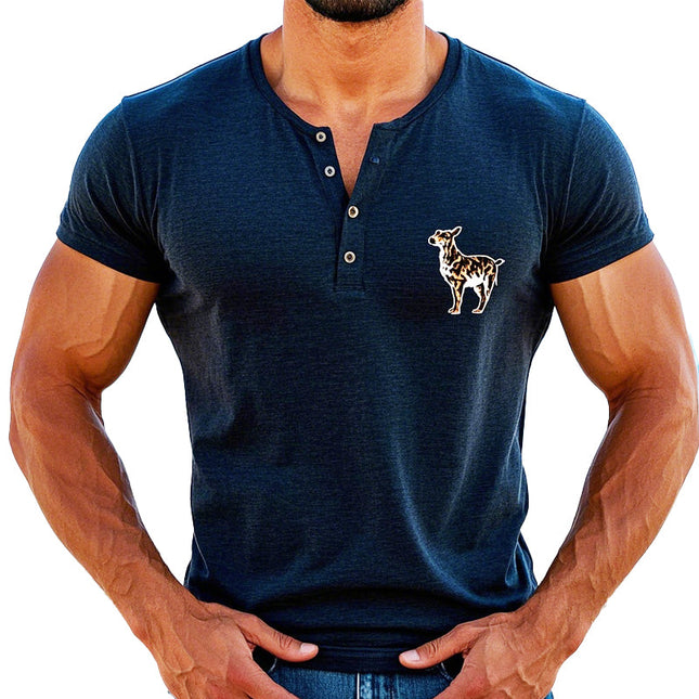 Men's Henley Neck T-Shirt | Blended Fabric | Puppy Print | Short Sleeve | Casual Modern Fit | Comfortable Wardrobe Essential