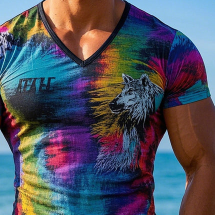 Men's Bold Animal Print V-Neck T-Shirt | Short Sleeve | Stylish Casual Wear | Comfortable & Durable Fabric | Standout Design | Versatile Fashion Staple