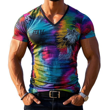 Men's Bold Animal Print V-Neck T-Shirt | Short Sleeve | Stylish Casual Wear | Comfortable & Durable Fabric | Standout Design | Versatile Fashion Staple
