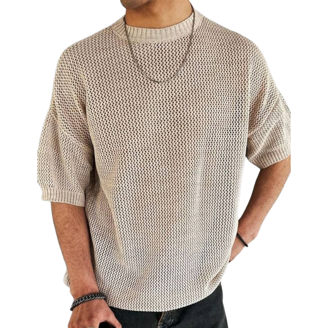 Men's Knitted Short Sleeve T-Shirt | Casual Round Neck Loose Fit Sweater Top | Soft Breathable Fabric | Versatile Summer Style | Comfortable Everyday Wear | Machine Washable