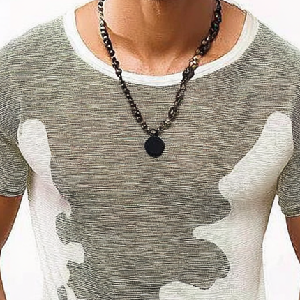 Men's Contrast Color Jacquard Sweater | Round Neck Slim Fit Top | Short Sleeve Knitted Design | Casual Wear | Breathable Fabric | Stylish & Comfortable | Available in Multiple Sizes