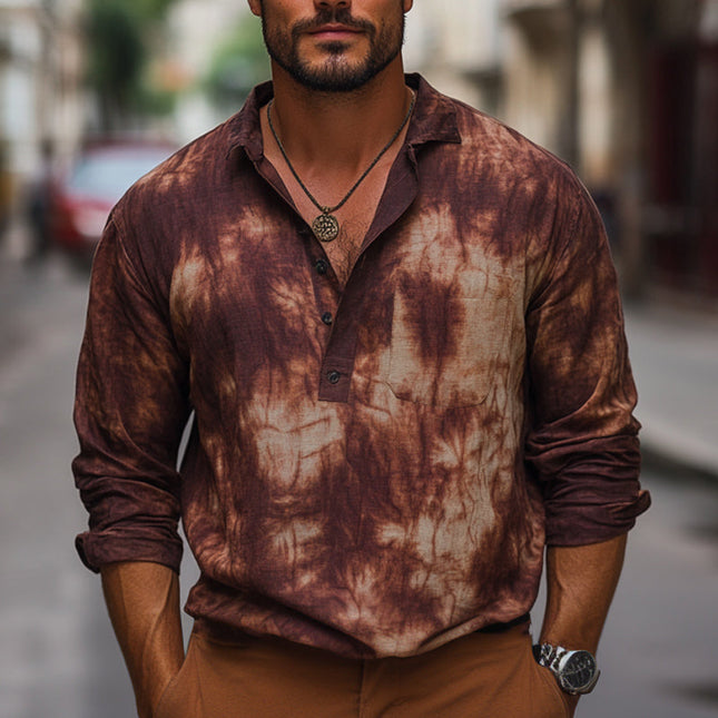 Men's Red Brown Tie-Dye T-Shirt | Summer Cotton Casual | Short Sleeve | Breathable Soft Fabric | Relaxed Fit | Versatile Style | Retro Contemporary Design | Sizes S-3XL | Perfect for Urban Exploring