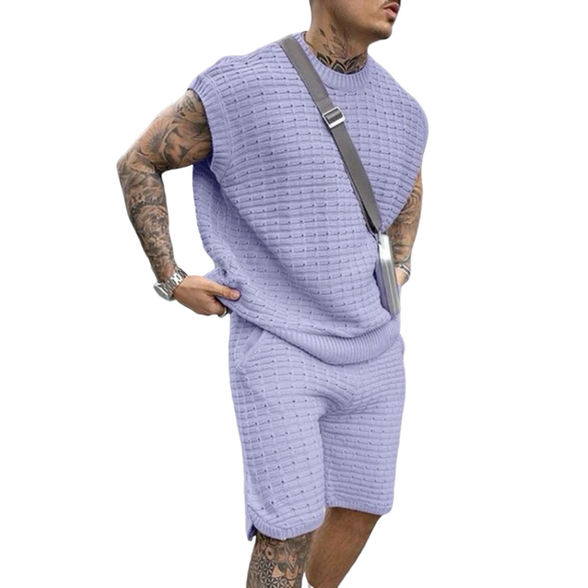 Men's Casual Tank Top | Loose Fit | Elastic Waist Shorts | Knitted Set | Soft Breathable Fabric | Perfect for Gym or Lounge | Versatile Summer Outfit | Various Sizes Available | Easy Care