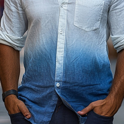 Men's Casual Shirt | Blue Gradient Tie-Dye | Skin-Friendly Cotton | Relaxed Fit | Classic Lapel Collar | Breathable Soft Fabric | Versatile Modern Design | All Day Comfort | Sizes S-3XL | Ocean Waves Style