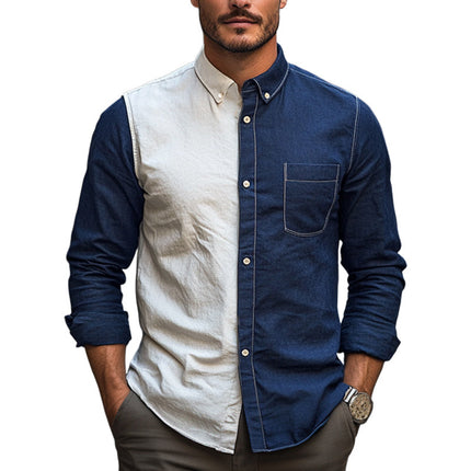 Men's Cotton Linen Shirt | Contrast Stitching | Spring & Autumn | Long Sleeve | Tailored Fit | Breathable Fabric | Versatile Colors | Semi-Formal & Casual Wear | Sizes S-3XL