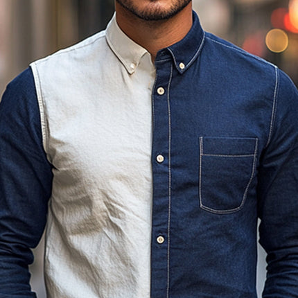 Men's Cotton Linen Shirt | Contrast Stitching | Spring & Autumn | Long Sleeve | Tailored Fit | Breathable Fabric | Versatile Colors | Semi-Formal & Casual Wear | Sizes S-3XL