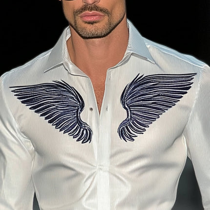 Men's Shirt | Embroidered Lapel | Long Sleeve | Sophisticated Design | High-Quality Fabric | Versatile for Formal or Casual Wear | Ideal for Cooler Weather | Elegant Detailing | Comfortable Fit | Stylish Wardrobe Essential