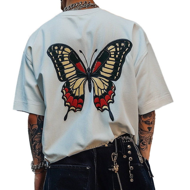 Men's Embroidered Butterfly T-Shirt | Round Neck | Short Sleeve | Casual Cotton Top | Breathable Fabric | Unique Stylish Design | Various Colors | Comfortable Fit