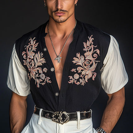 Men's Short Sleeve Dress Shirt | Contrast Embroidery | Casual & Semi-Formal Style | Comfortable Breathable Fabric | Contemporary Relaxed Fit | Eye-Catching Design | Versatile Outfit Pairing | MTA2580C6X