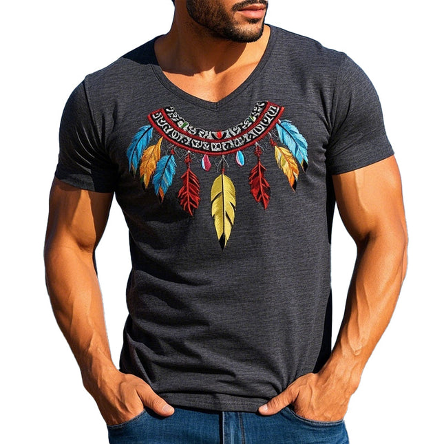 Men's T-Shirt | Cotton Blend | Feather Embroidery | Short Sleeve | Casual Fit | Comfortable | Versatile | Fashion-Forward | Ideal for Layering