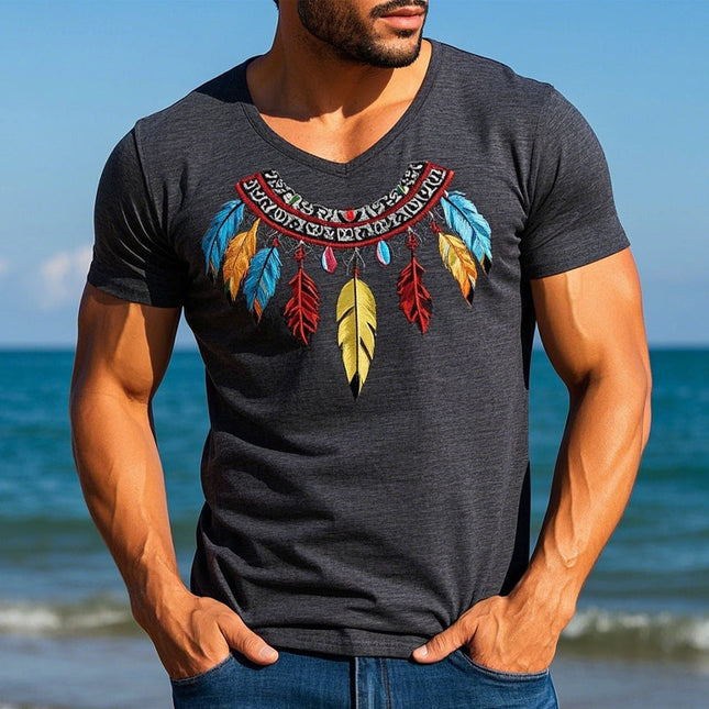 Men's T-Shirt | Cotton Blend | Feather Embroidery | Short Sleeve | Casual Fit | Comfortable | Versatile | Fashion-Forward | Ideal for Layering