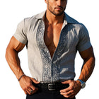 Men's Printed Short Sleeve Dress Shirt | Lapel Collar | Trendy Print | Breathable Fabric | Casual & Semi-Formal | Easy Care