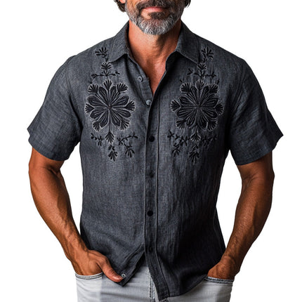 Men's Vintage Embroidered Short Sleeve Shirt | Spring Fashion | Breathable Comfortable Fit | Casual Shirts
