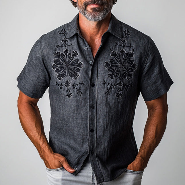 Men's Vintage Embroidered Short Sleeve Shirt | Spring Fashion | Breathable Comfortable Fit | Casual Shirts