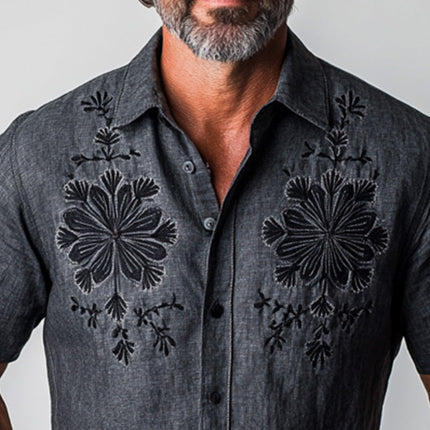 Men's Vintage Embroidered Short Sleeve Shirt | Spring Fashion | Breathable Comfortable Fit | Casual Shirts