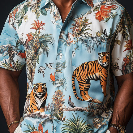 Men's Spring Fashion Shirt | Printed Short Sleeve | Vibrant Patterns | Breathable Fabric | Casual Relaxed Fit | Stylish Summer Wear | Ideal for Day to Night | Perfect for Beach & Brunch Outings