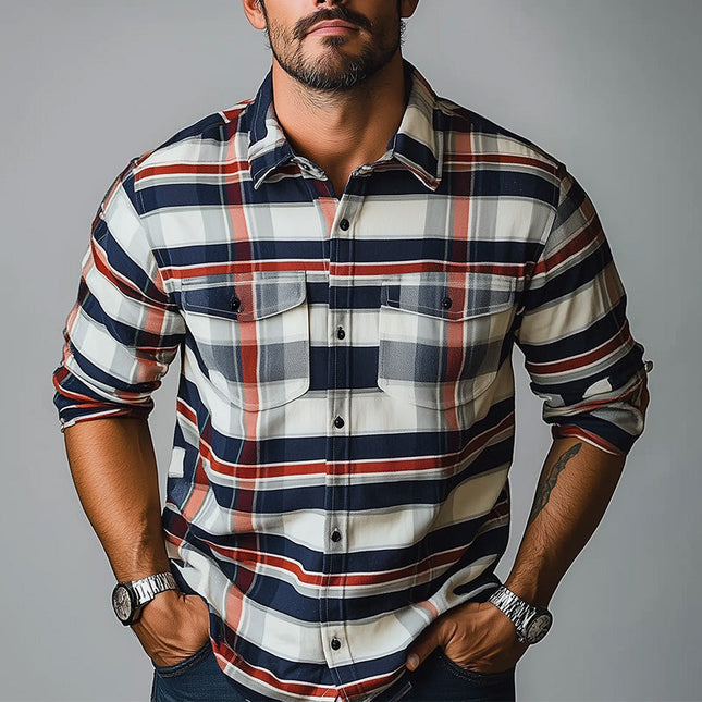Men's Retro Plaid Long Sleeve Shirt | Vintage-Inspired Pattern | High-Quality Fabric | Comfortable & Breathable | Timeless Button-Down Collar | Transitional Spring Fashion