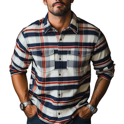 Men's Retro Plaid Long Sleeve Shirt | Vintage-Inspired Pattern | High-Quality Fabric | Comfortable & Breathable | Timeless Button-Down Collar | Transitional Spring Fashion