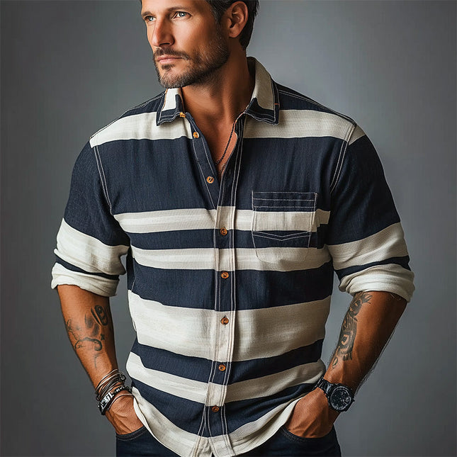 Men's Striped Long Sleeve Shirt | Spring Fashion | Button Down | Casual Wear | High-Quality Fabric | Versatile Style | Comfortable & Durable | Timeless Look | MTA2630C6P