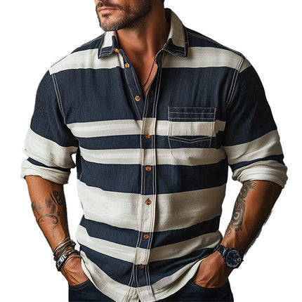 Men's Striped Long Sleeve Shirt | Spring Fashion | Button Down | Casual Wear | High-Quality Fabric | Versatile Style | Comfortable & Durable | Timeless Look | MTA2630C6P