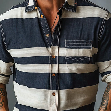 Men's Striped Long Sleeve Shirt | Spring Fashion | Button Down | Casual Wear | High-Quality Fabric | Versatile Style | Comfortable & Durable | Timeless Look | MTA2630C6P