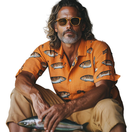 Men's Sardines Print Shirt | Spring Fashion | Short Sleeve | Breathable Fabric | Quirky Design | Classic Fit | Comfortable Casual Apparel
